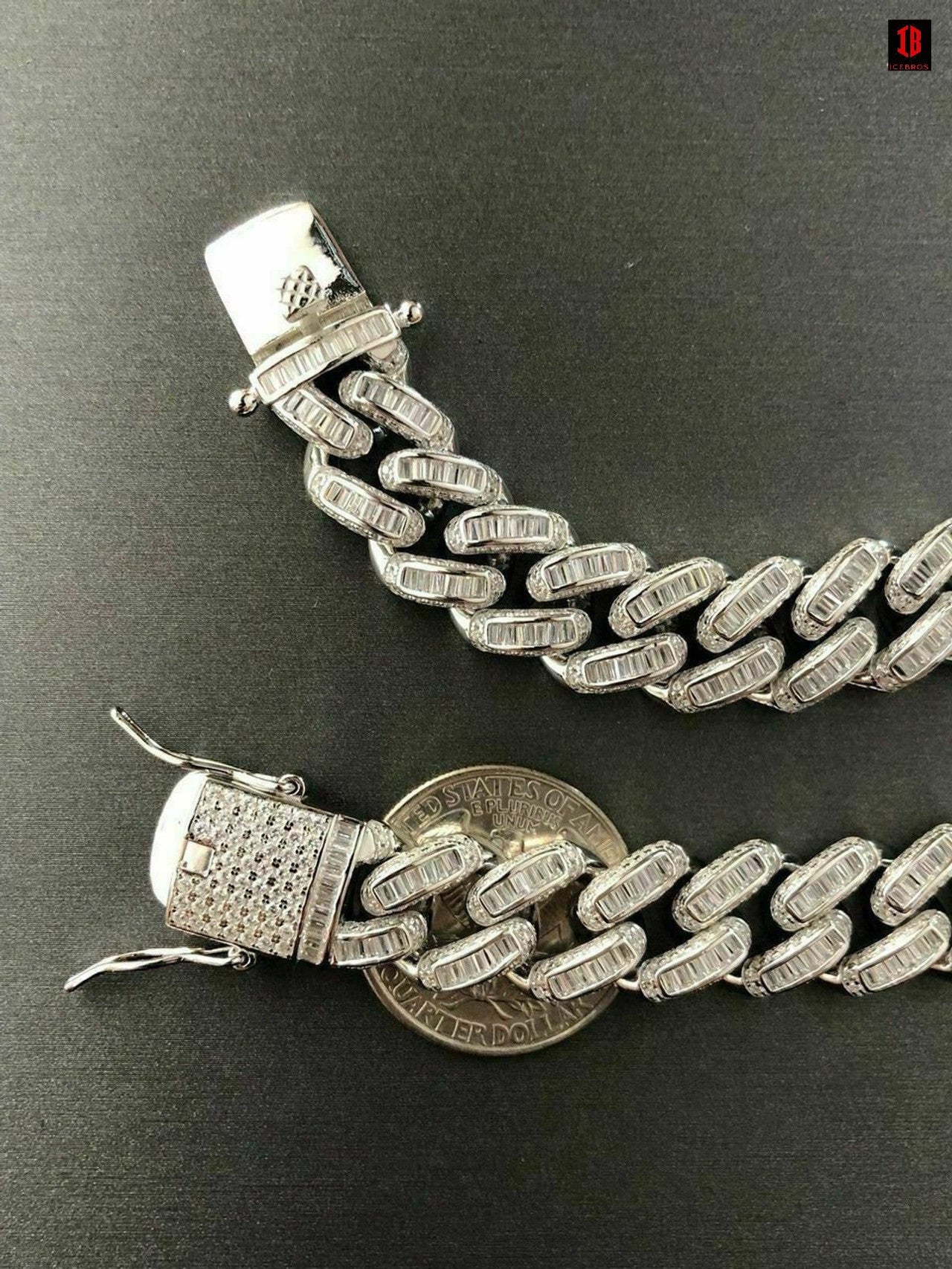 Men’s Miami Cuban Link Bracelet Real Solid 925 Silver Baguette Diamonds Heavy