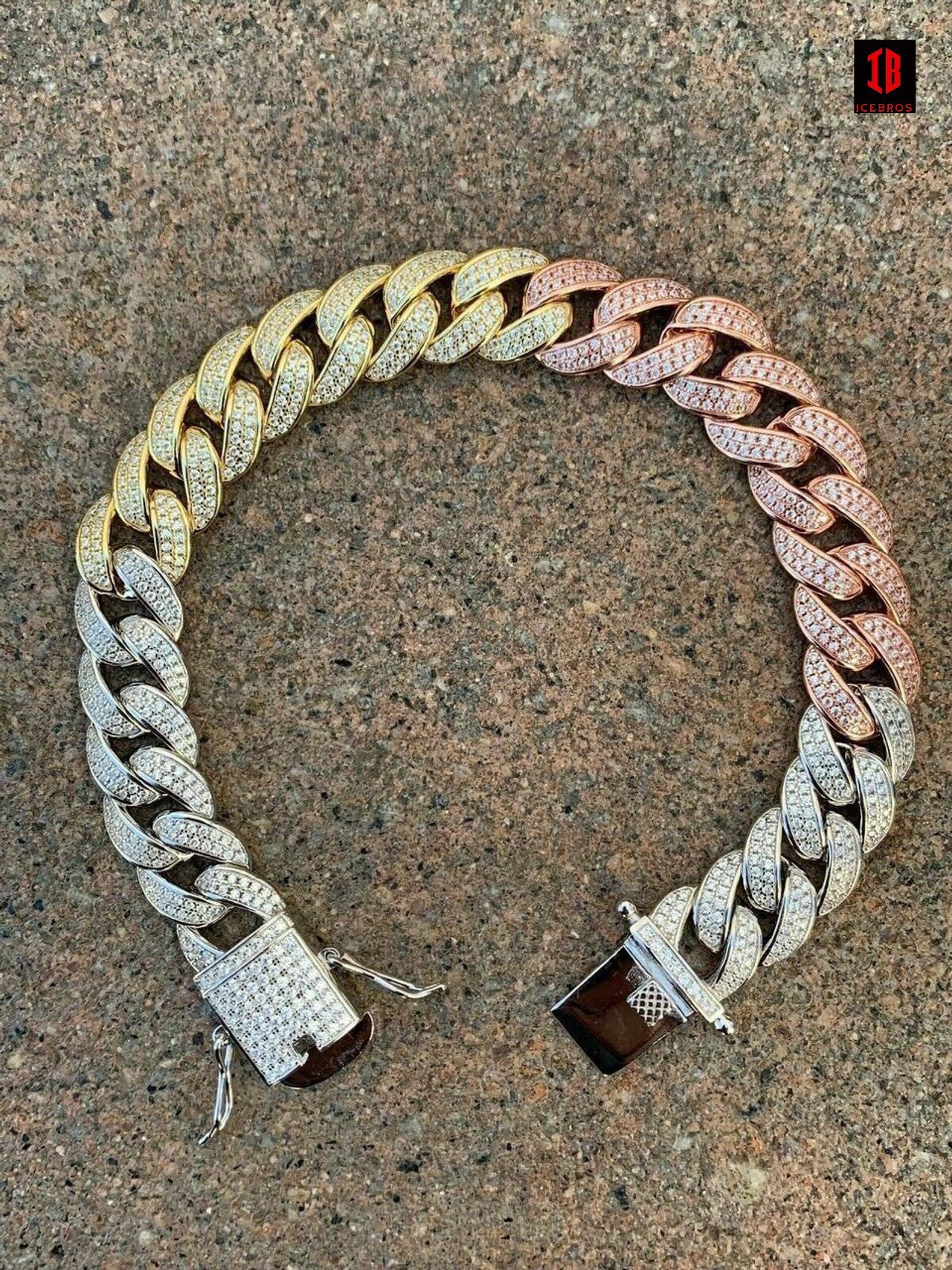 WHITE GOLD Mens Miami Cuban Link Bracelet Real Icy Solid 925 Silver Man Made Diamonds 12mm Iced
