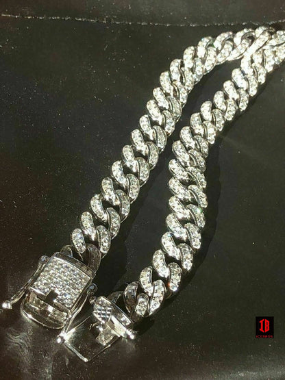 Mens Miami Cuban Link Bracelet Real Solid 925 Sterling Silver Diamond 9mm 6.5-9inch