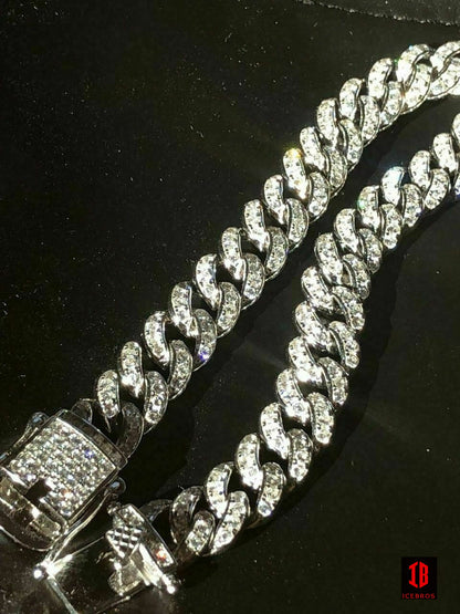 Mens Miami Cuban Link Bracelet Real Solid 925 Sterling Silver Diamond 9mm 6.5-9"