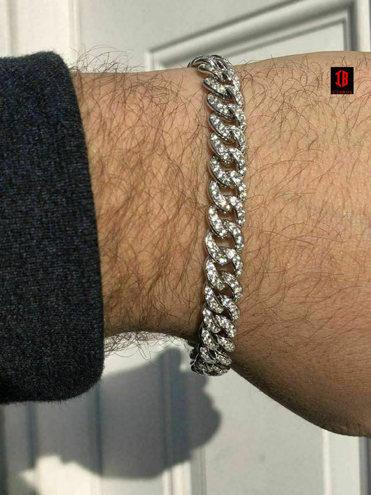 Mens Miami Cuban Link Bracelet Real Solid 925 Sterling Silver Diamond 9mm 6.5-9inch