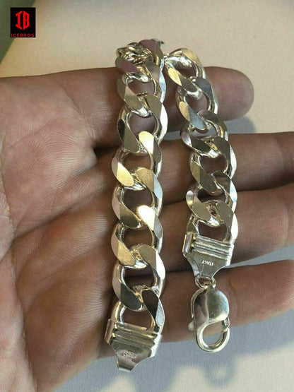 White Gold Vermeil Over 925 Sterling Silver Miami Cuban Curb Link Bracelet Made In Italy