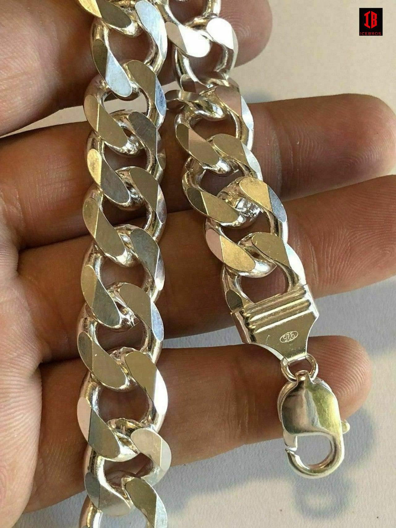 White Gold Vermeil Over 925 Sterling Silver Miami Cuban Curb Link Bracelet Made In Italy