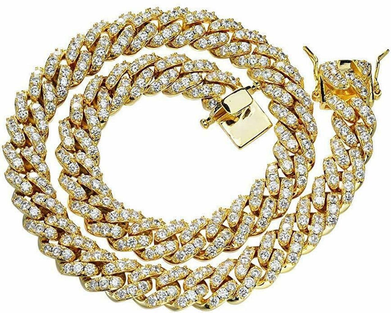 WHITE GOLD Real Mens Miami Cuban Chain Solid 925 Silver Iced Necklace VERY HEAVY Link 12mm