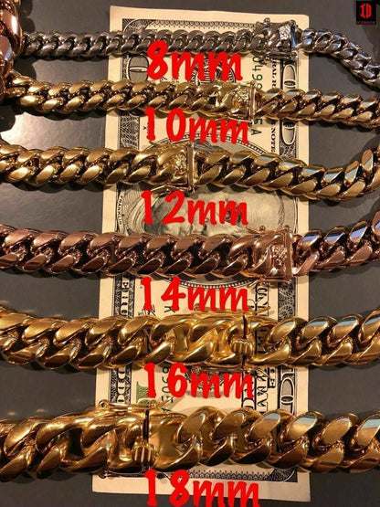 (18MM) Mens Miami Cuban Link Bracelet - Gold Plated Stainless Steel 8-18mm Yellow/Rose/White