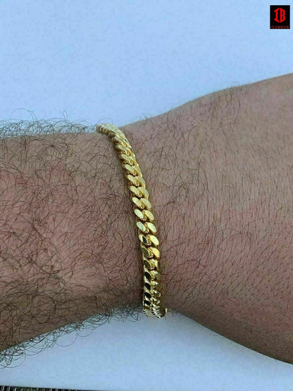 Miami Cuban Link Bracelet With Box Lock 14k Gold Over Solid 925 Silver ITALY