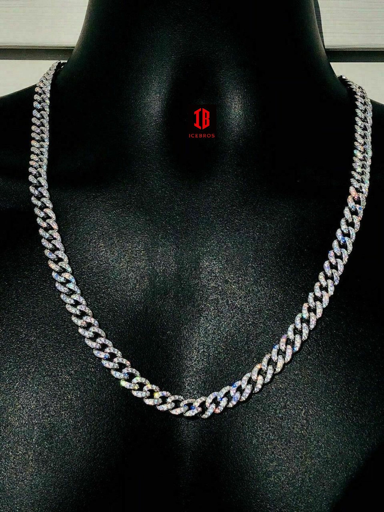 YELLOW GOLD Mens Miami Cuban Link 9mm Chain 14k Gold Over Solid 925 Silver 25ct Man Made Diamonds