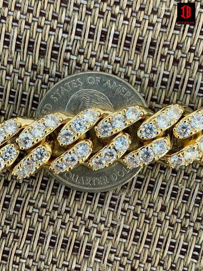 YELLOW GOLD Mens Miami Cuban Bracelet REAL Solid 925 Sterling Silver Iced CZ Heavy Link 75g