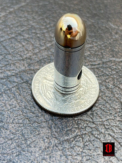 Men's Fine 925 Sterling Silver & 14k Gold Bullet Pendant Necklace Chain 9mm Gun