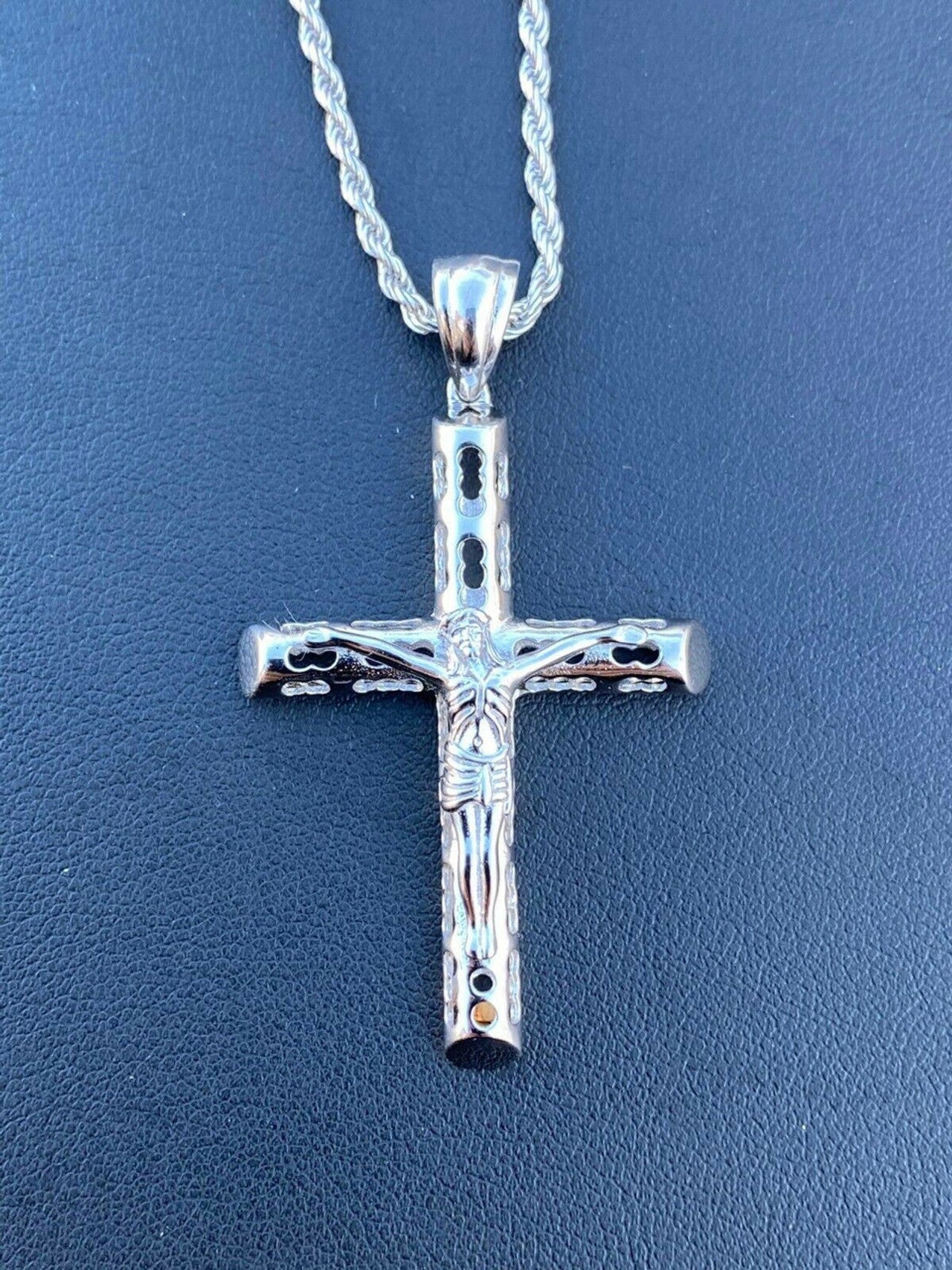 Vermeil 925 Sterling Silver Gold Finish Cross Pendant Necklace X-L 2.5" Jesus Piece