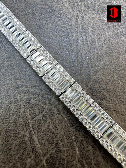 Men's Paved Baguette 8mm MOISSANITE Tennis Bracelet Solid 925 Silver Hip Hop Icy