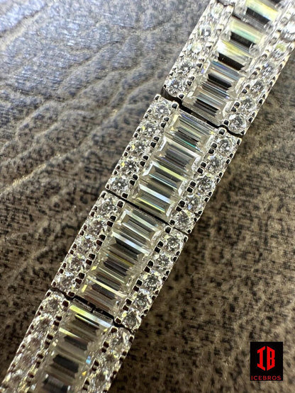 Mens Diamond Baguette Tennis Bracelet Solid 925 Sterling Silver 8mm Hip Hop ICY