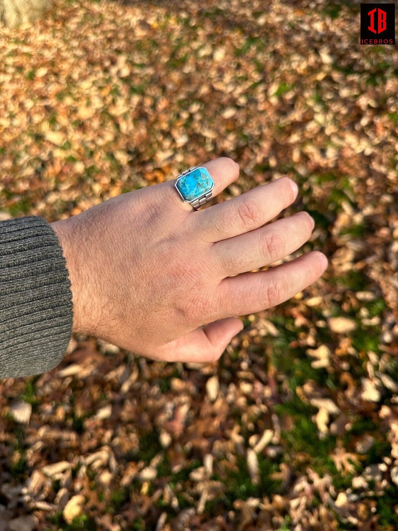 Genuine Sky Blue Turquoise Rectangle Gemstone Ring Solid 925 Sterling Silver Ring