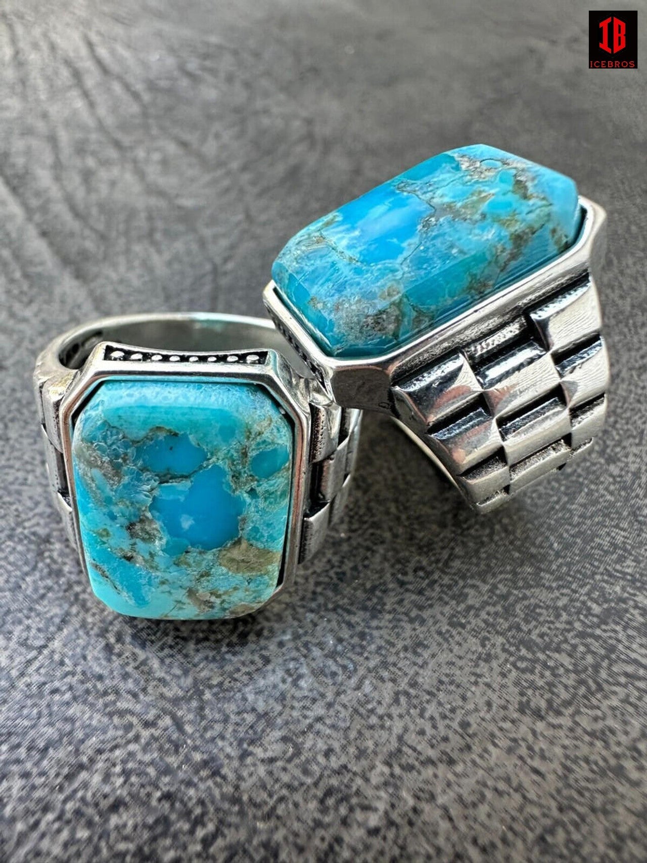 Genuine Sky Blue Turquoise Rectangle Gemstone Ring Solid 925 Sterling Silver Ring