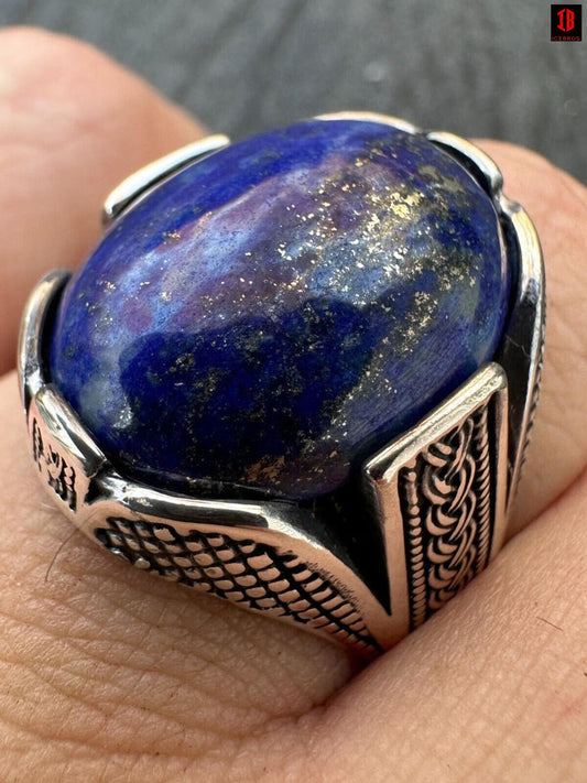 Mens Real Solid 925 Sterling Silver Blue Lapis Lazuli Gemstone Ring Sizes 6-13