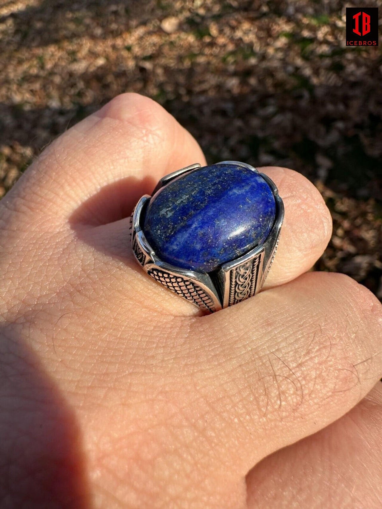 Mens Real Solid 925 Sterling Silver Blue Lapis Lazuli Gemstone Ring Sizes 6-13