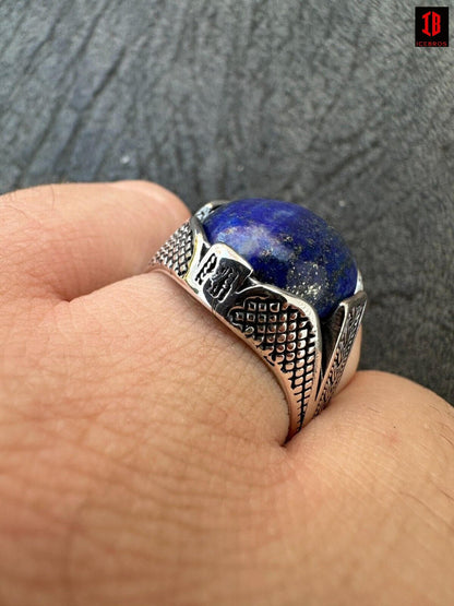 Mens Real Solid 925 Sterling Silver Blue Lapis Lazuli Gemstone Ring Sizes 6-13