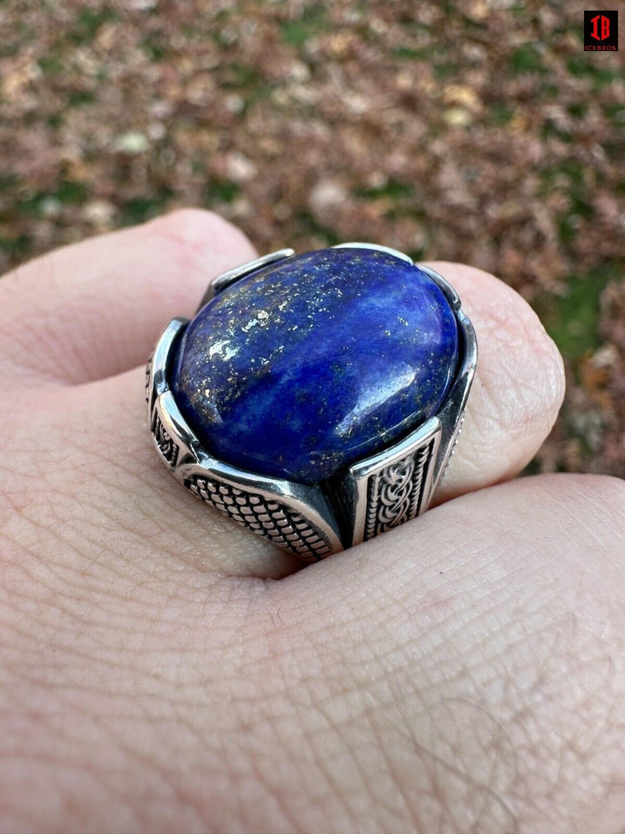 Mens Real Solid 925 Sterling Silver Blue Lapis Lazuli Gemstone Ring Sizes 6-13