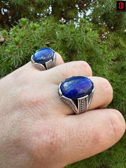 Mens Real Solid 925 Sterling Silver Blue Lapis Lazuli Gemstone Ring Sizes 6-13