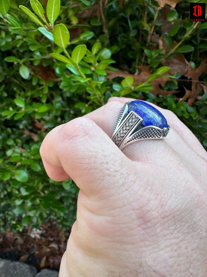 Mens Real Solid 925 Sterling Silver Blue Lapis Lazuli Gemstone Ring Sizes 6-13