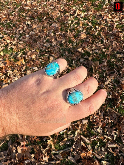 Genuine Sky Blue Turquoise Oval Gemstone Ring Solid 925 Sterling Silver Ring