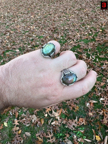 Mens Real Solid 925 Sterling Silver Labradorite Natural Gemstone Ring Sizes 6-13