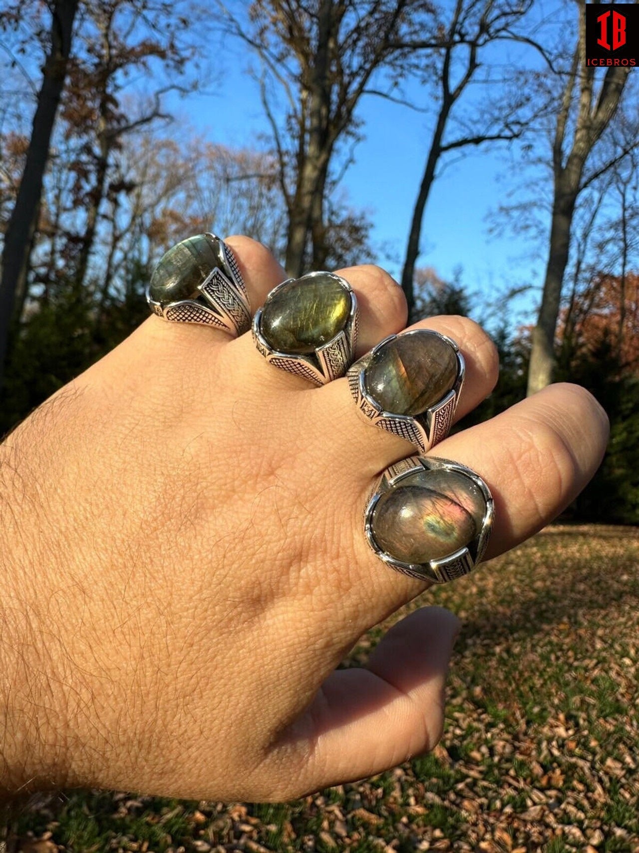 Mens Real Solid 925 Sterling Silver Labradorite Natural Gemstone Ring Sizes 6-13