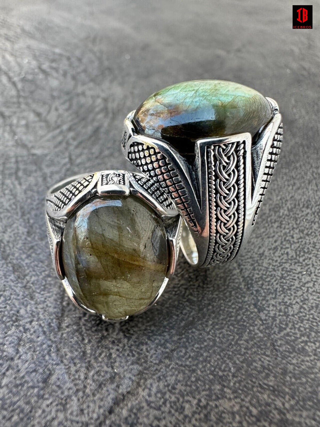 Mens Real Solid 925 Sterling Silver Labradorite Natural Gemstone Ring Sizes 6-13