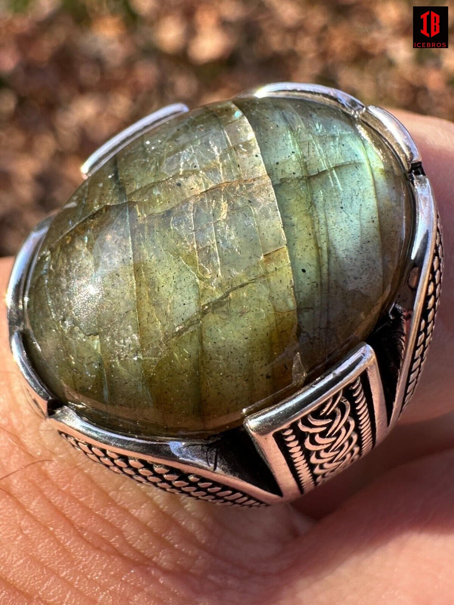 Mens Real Solid 925 Sterling Silver Labradorite Natural Gemstone Ring Sizes 6-13