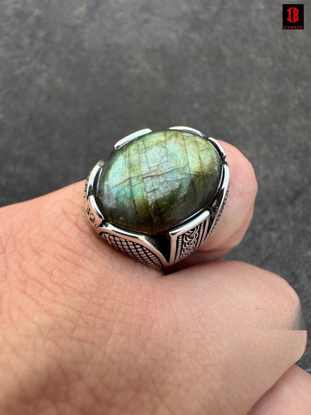 Mens Real Solid 925 Sterling Silver Labradorite Natural Gemstone Ring Sizes 6-13