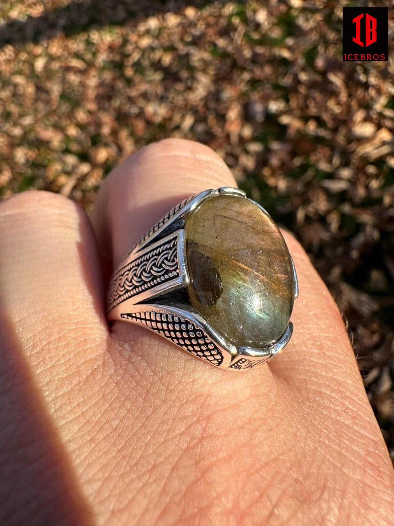 Mens Real Solid 925 Sterling Silver Labradorite Natural Gemstone Ring Sizes 6-13