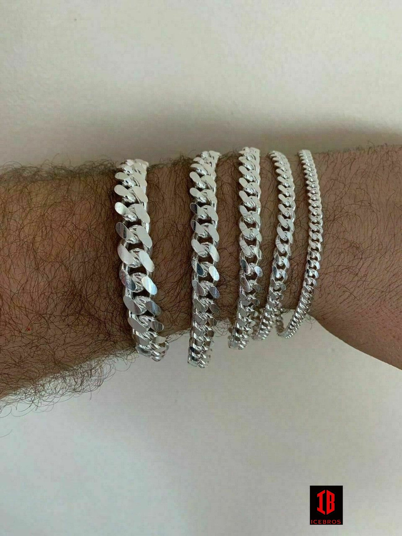 WHITE GOLD (LOBSTER CLASP) Mens Real Solid 925 Sterling Silver Miami Cuban Bracelet 5-12mm 7-9" Heavy Link