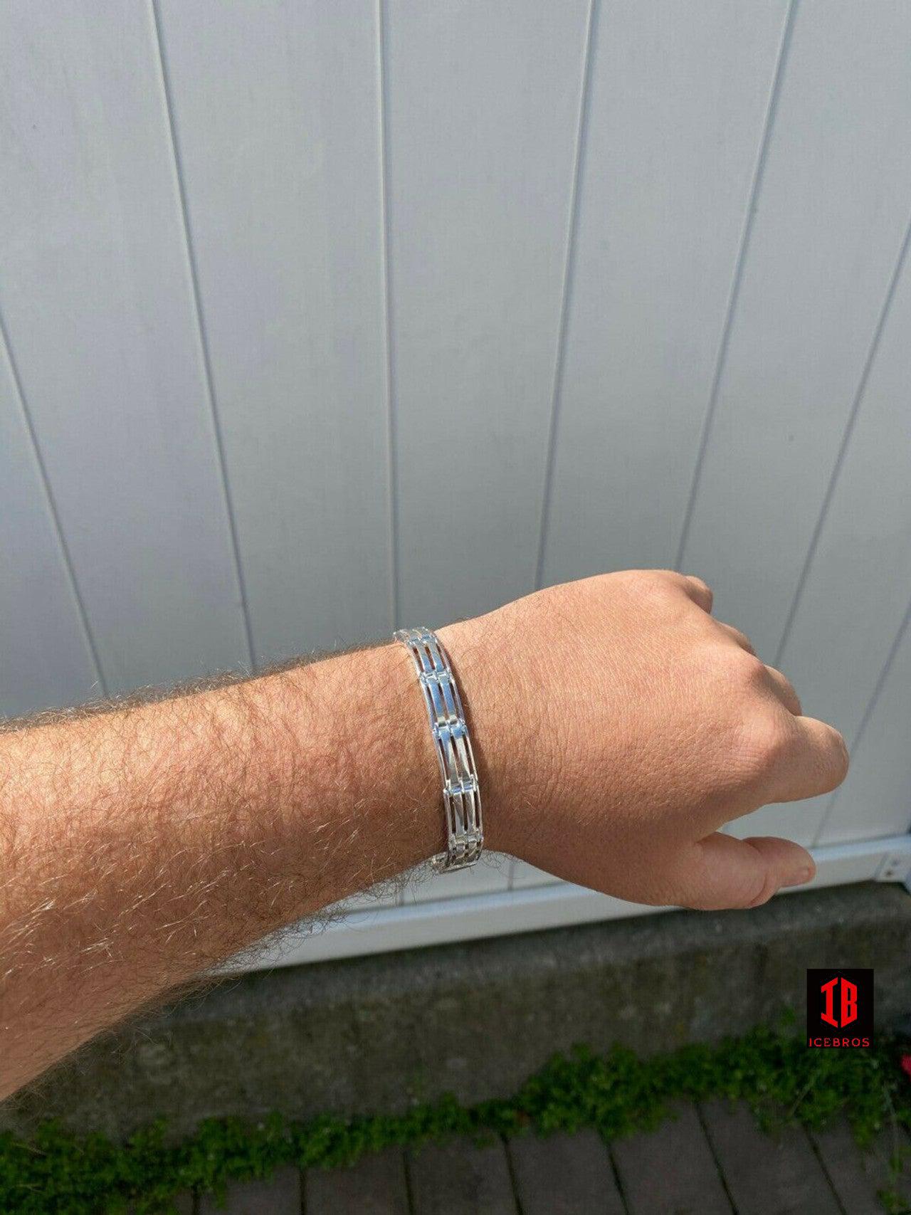 Mens Real Solid 925 Sterling Silver Presidential Custom Watch Link Bracelet  10mm