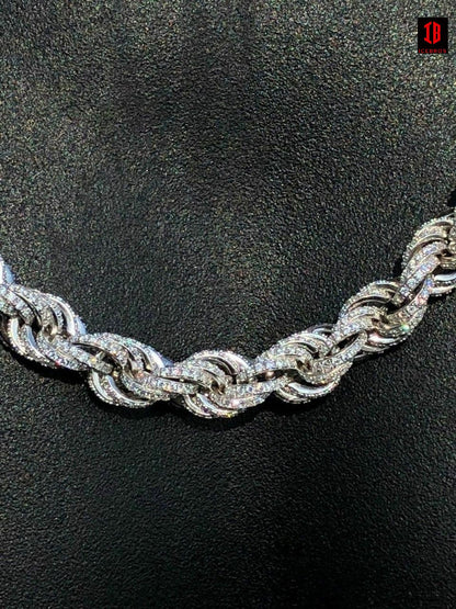 YELLOW GOLD Men's Solid 925 Sterling Silver Men's Rope Chain Thick 9mm ICY Diamond Choker