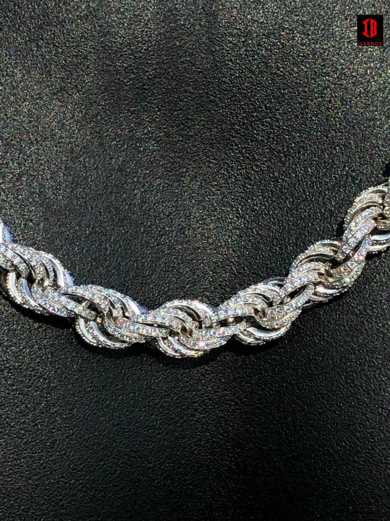 WHITE GOLD Men's Solid 925 Sterling Silver Men's Rope Chain Thick 9mm ICY CZ Diamond Choker