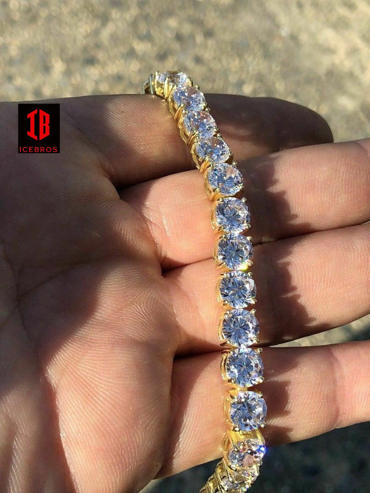 Men's Women's CZ Tennis Bracelet 14k Gold SOLID 925 Sterling Silver ITALY Single Row Diamond