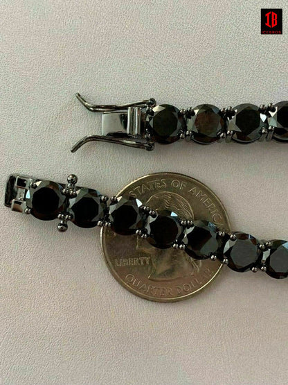 Mens Tennis Bracelet 925 Silver 7mm Man Made Black Diamond Tennis Bracelet 8.5"