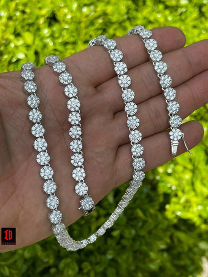 Men's 7mm Tennis Chain Real Solid 925 Silver Iced Flooded Out Diamond Hip Hop Cluster