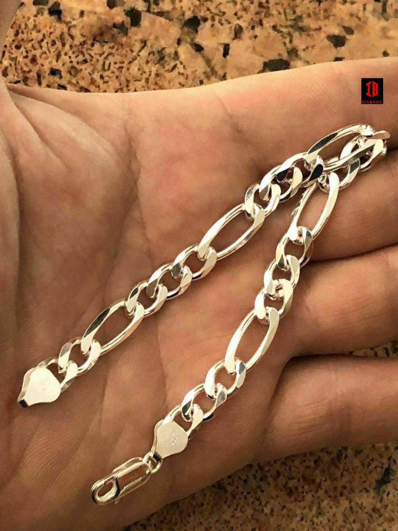 men's Figaro Link Bracelet Solid 925 Sterling Silver (2mm-10mm)