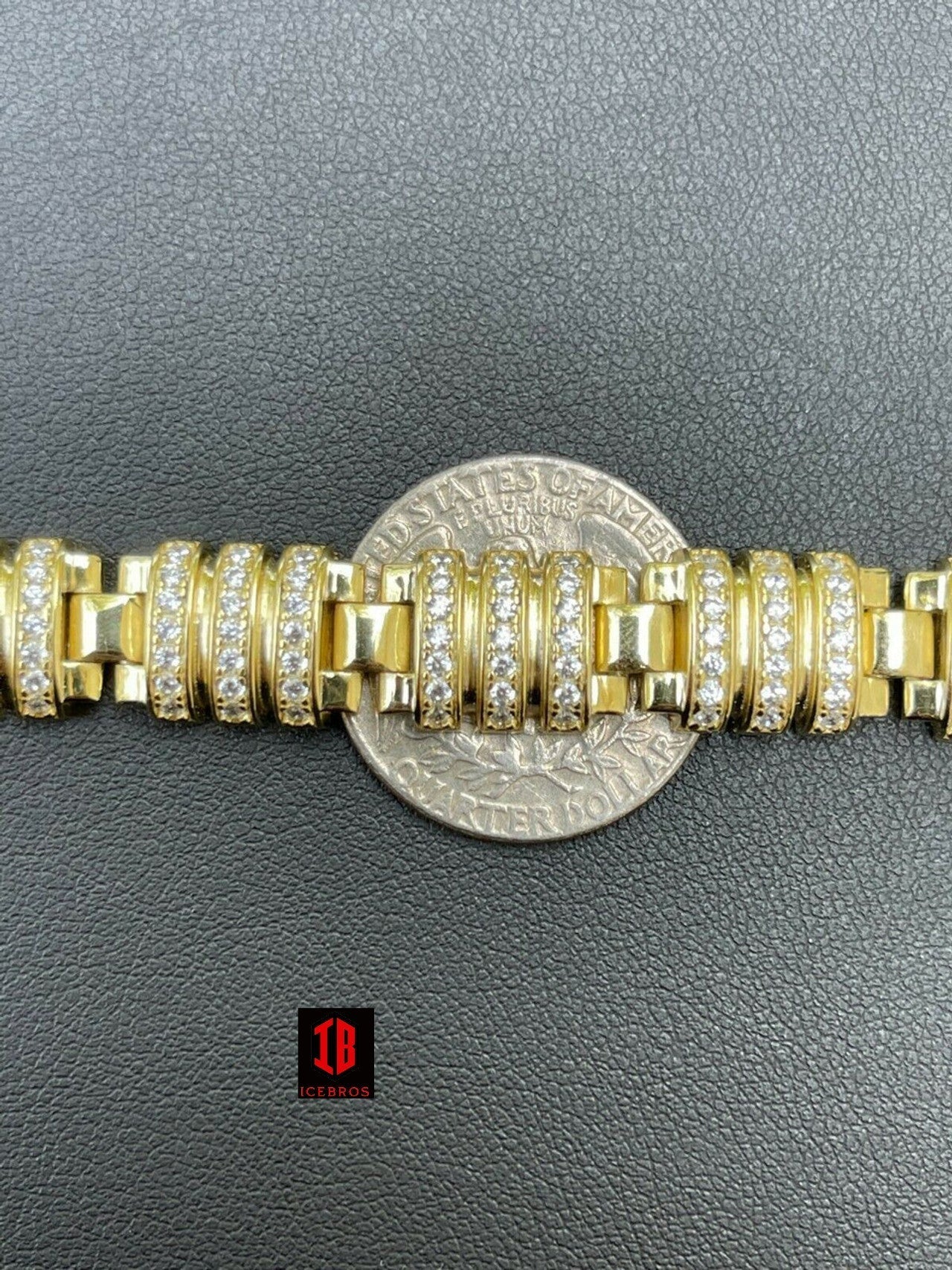 Men’s Unique Custom Bracelet Real 14k over Solid 925 Sterling Silver Iced Diamond Out