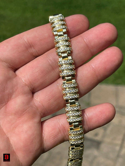 Men’s Unique Custom Bracelet Real Solid 925 Sterling Silver Iced Diamond Out