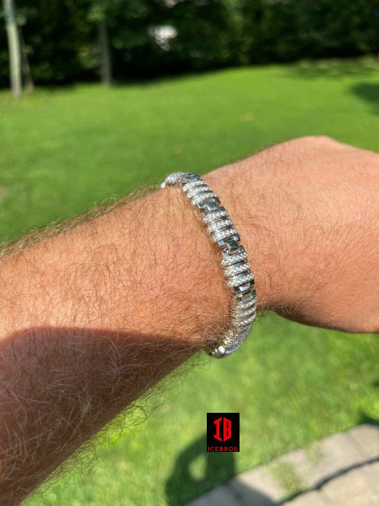 Men’s Unique Custom Bracelet Real Solid 925 Sterling Silver Iced Diamond Out