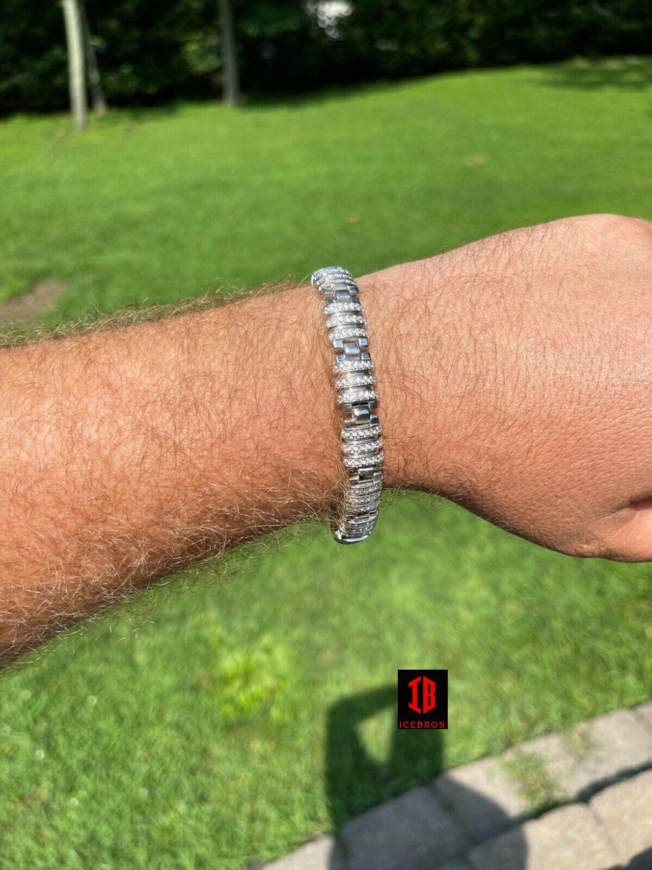 Men’s Unique Custom Bracelet Real Solid 925 Sterling Silver Iced Diamond Out