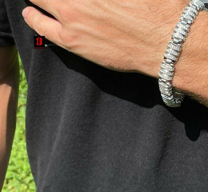 Men’s Unique Custom Bracelet Real Solid 925 Sterling Silver Iced Diamond Out