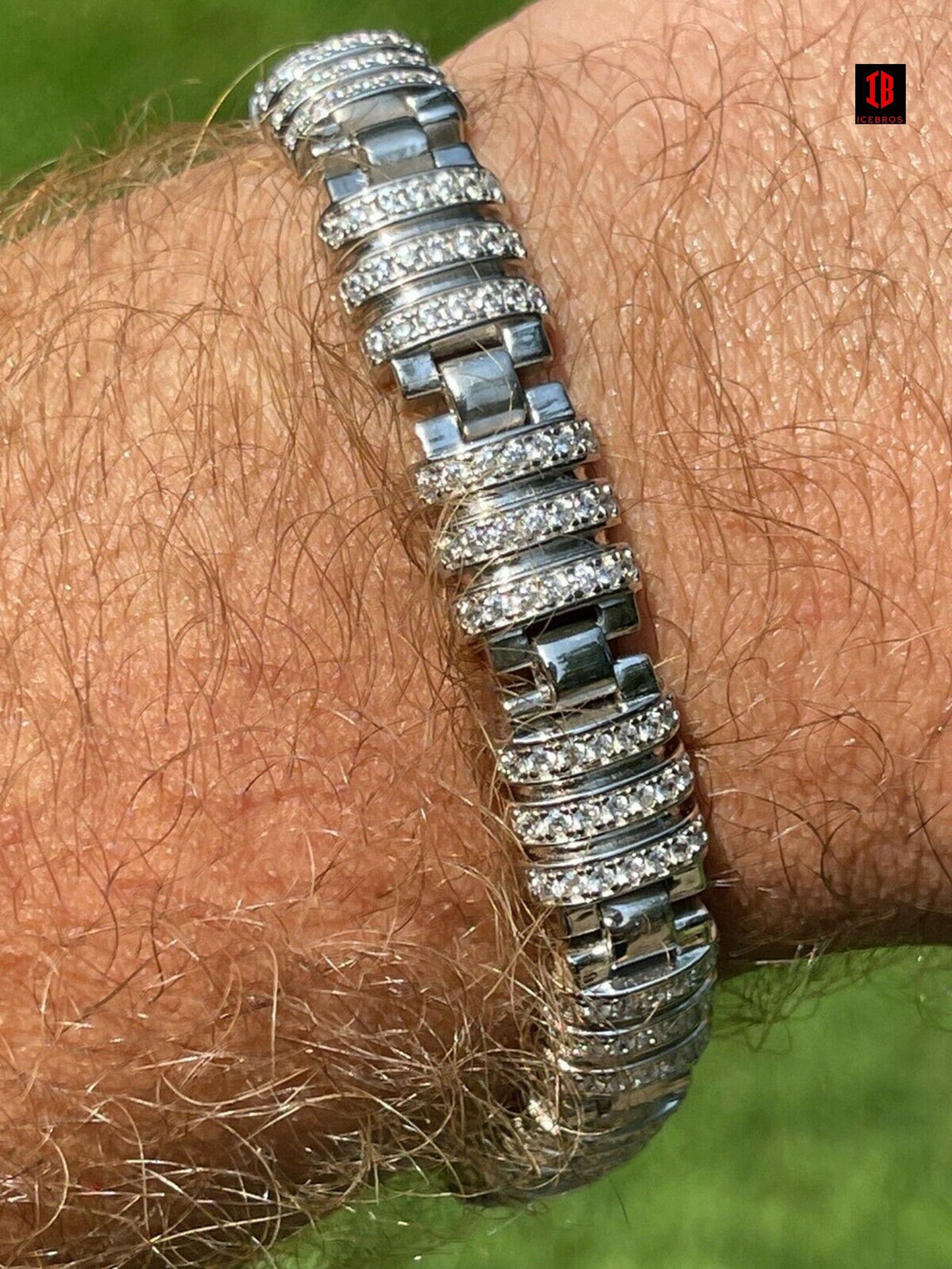 Men’s Unique Custom Bracelet Real 14k over Solid 925 Sterling Silver Iced Diamond Out