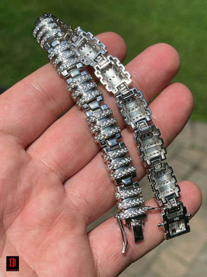 Men’s Unique Custom Bracelet Real 14k over Solid 925 Sterling Silver Iced Diamond Out