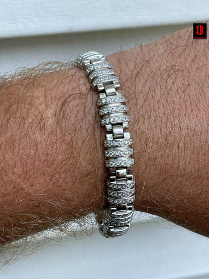 Men’s Unique Custom Bracelet Real Solid 925 Sterling Silver Iced Diamond Out