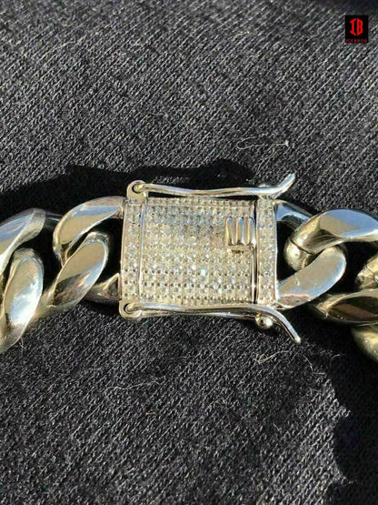 (14MM) Miami Cuban Link Bracelet 1ct Diamond Clasp 14k 18k Gold Plated Stainless Steel