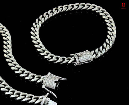 (8MM) Miami Cuban Link Bracelet 1ct Diamond Clasp 14k 18k Gold Plated Stainless Steel