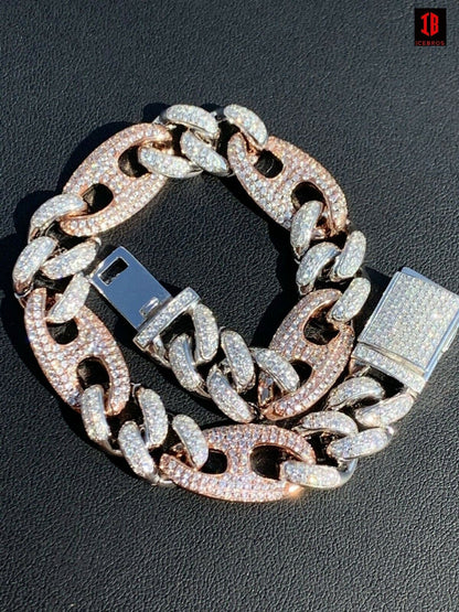 TRI-COLOR Mens Miami Cuban Iced Gucci Link Bracelet Solid 925 Silver Hip Hop Flooded Out